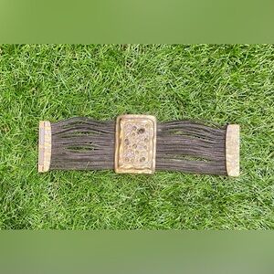 Wide Rhinestone Bracelet Magnetic Closure Gold Clear Smokey Crystal Statement